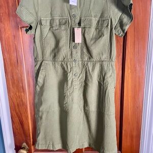 NWT J.Crew Dress Olive Green Utility Short Sleeve Pockets Size 10 Casual Buttons